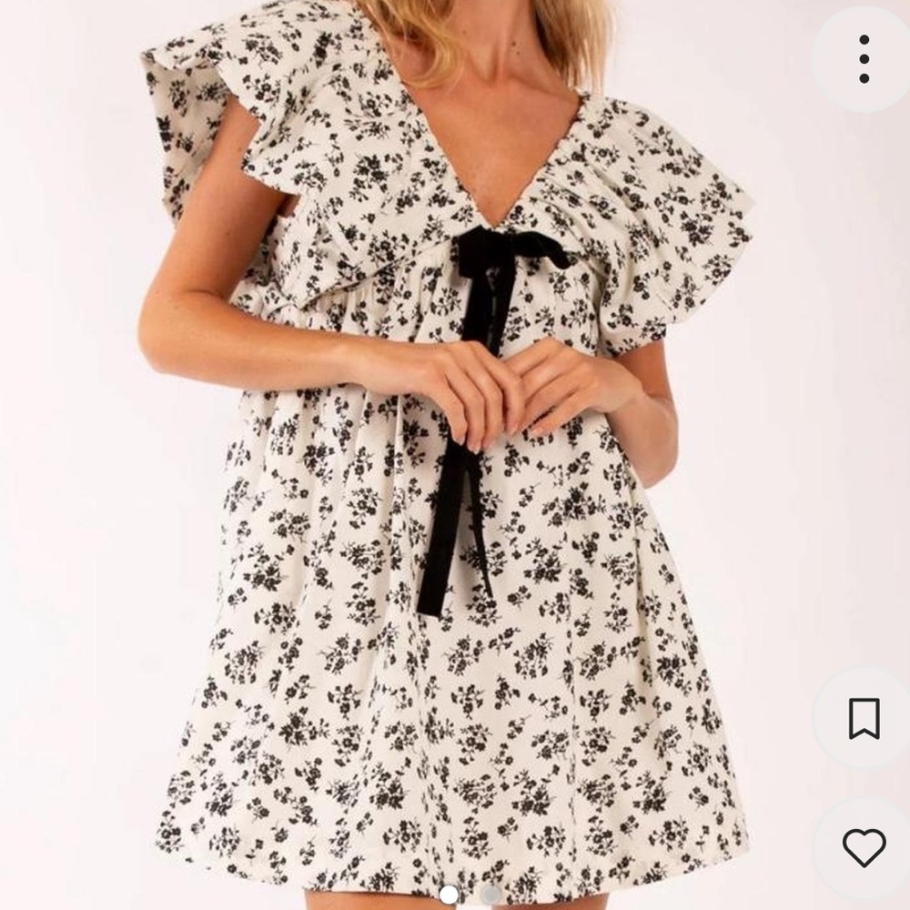 Black and White Floral Babydoll bow dress